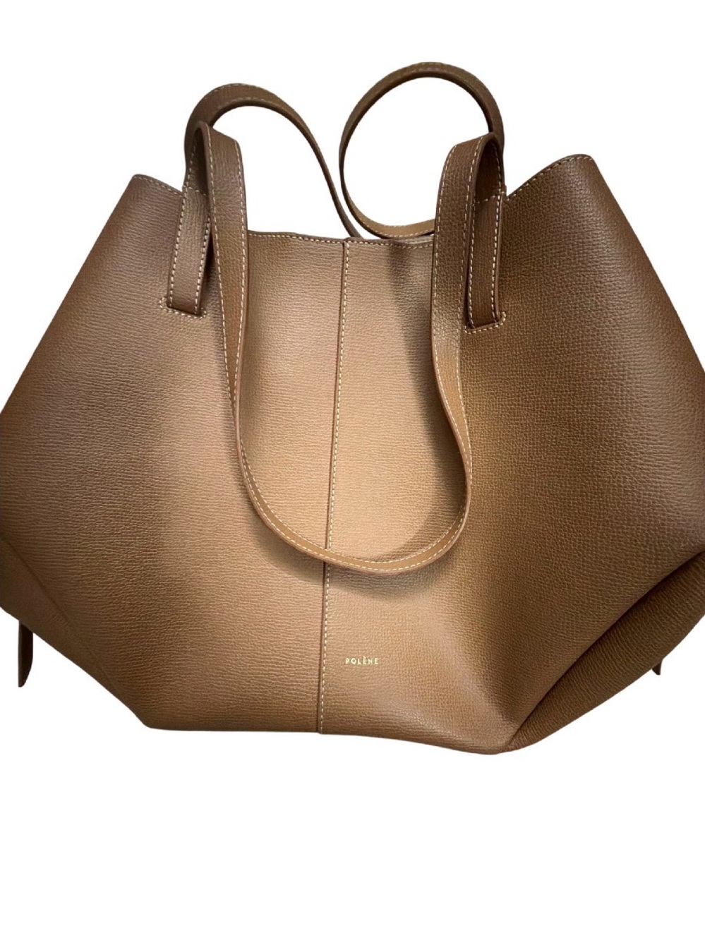 Polene Brown Structured Leather Shoulder Tote